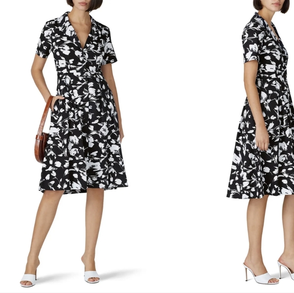 Jason Wu Collective | Floral A-Line Collared Dress Size 8 Black/White - Picture 2 of 13